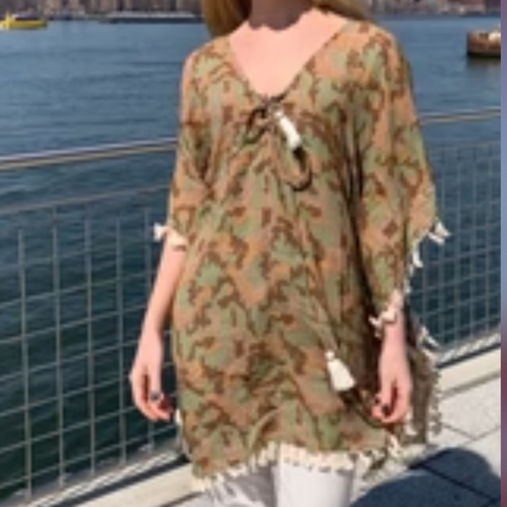 NWT Ranees Camouflaude Tassle Boho Vacay Coverup  Medium Large